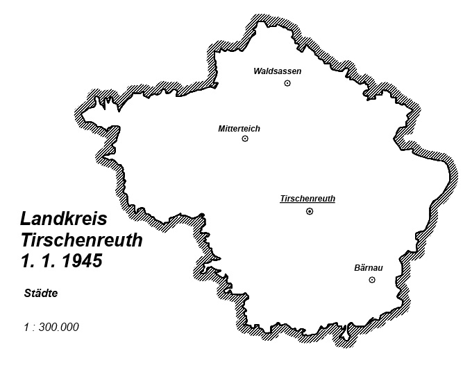 Karte: Landkreis Tirschenreuth 1. 1. 1945 - Städte